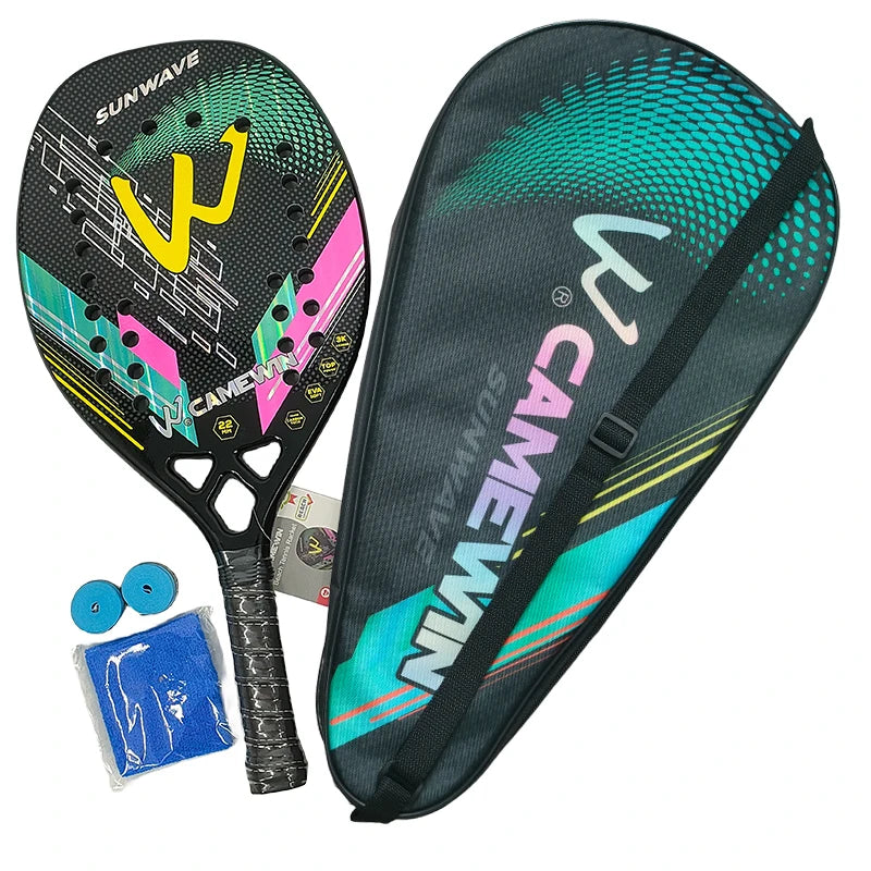 3K Carbon Fiber Beach Tennis Racket - Full Carbon Rough Surface for Men & Women - Complete Set