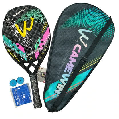 3K Carbon Fiber Beach Tennis Racket - Full Carbon Rough Surface for Men & Women - Complete Set