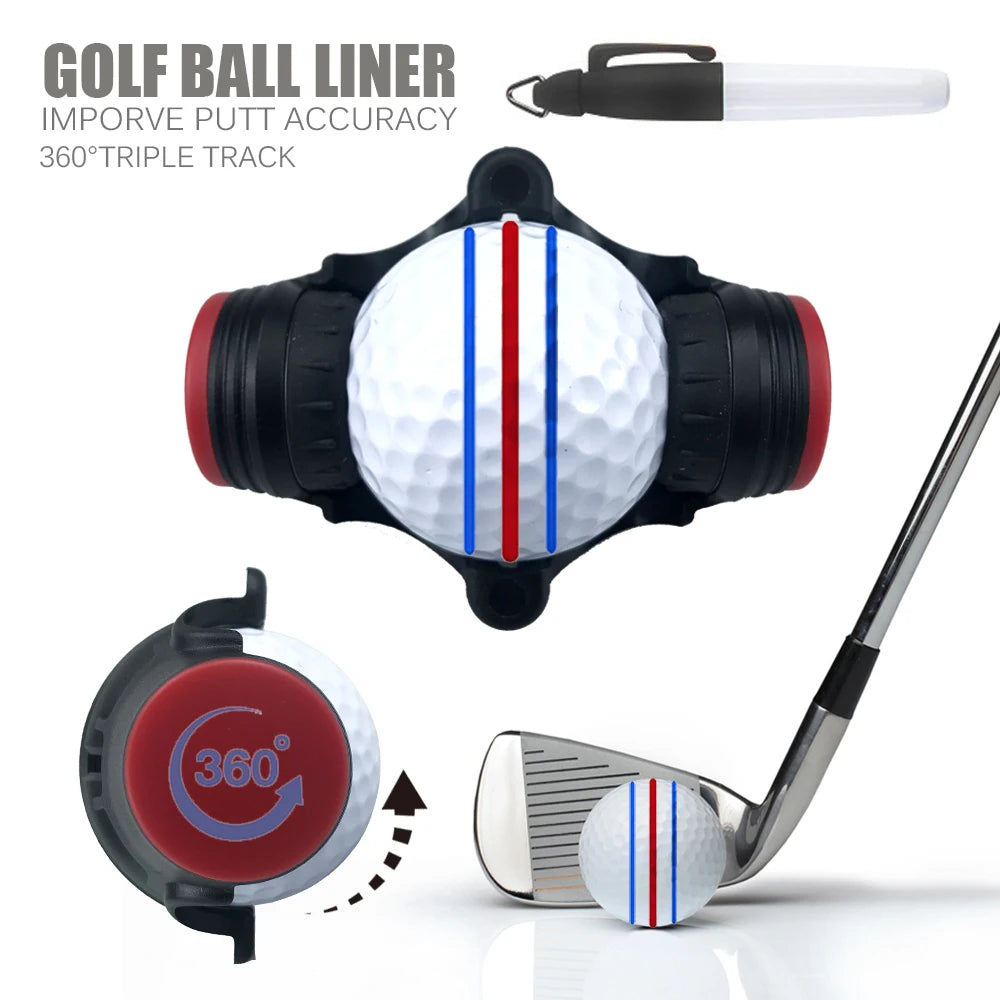 360° Rotating Golf Ball Liner Marker Template with Pen - Putting Positioning Tool to Improve Putt Accuracy