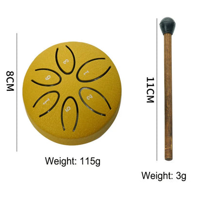 3 Inch Steel Tongue Drum - 6 Tones Mini Hand Drum - Carbon Steel Percussion Instrument with Mallets