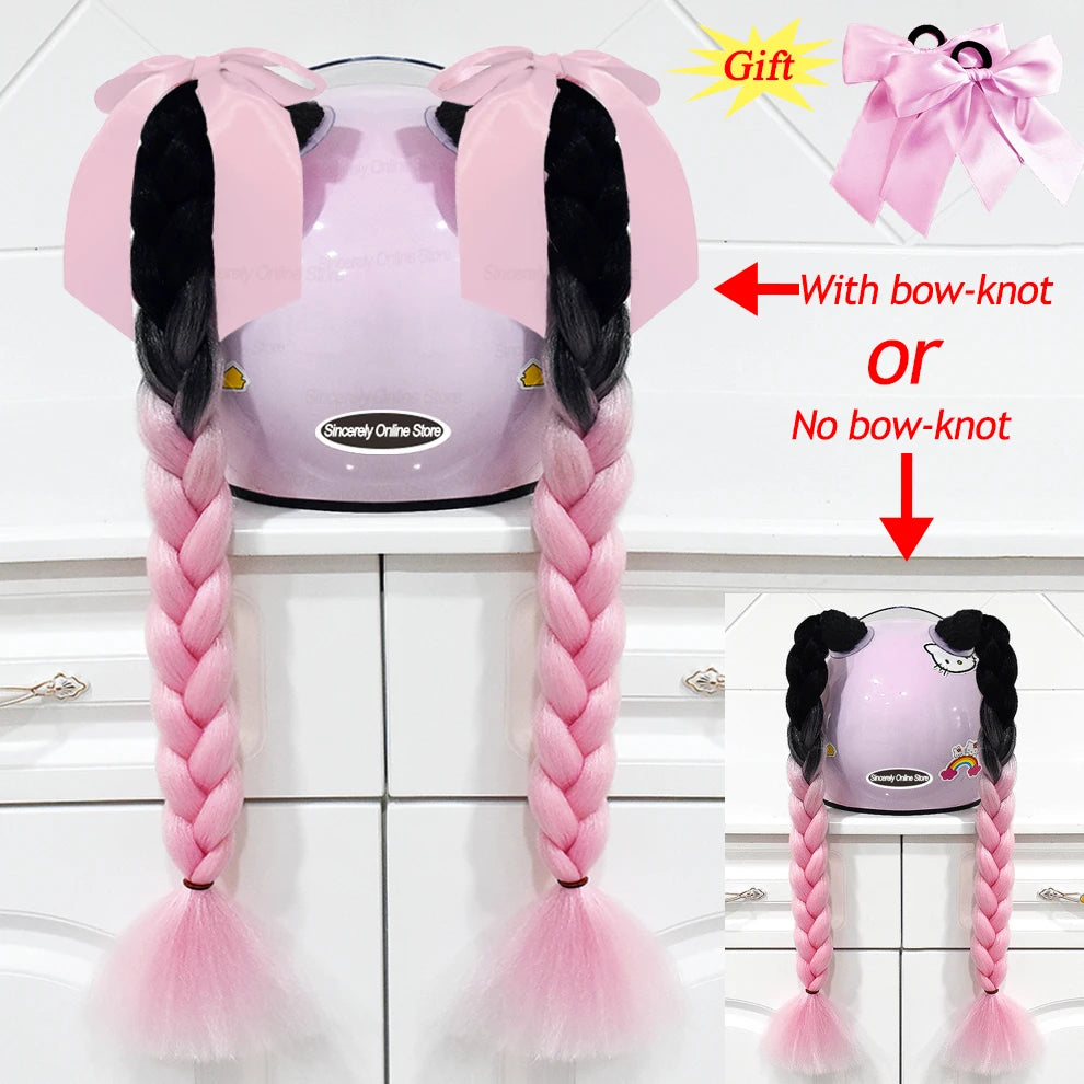 Motorcycle Helmet Braids - 2 Piece Set Women's Ponytail Wig with Suction Cup for Motorbike Helmets (164 Colors Available, Dual Pigtail Twist Style)