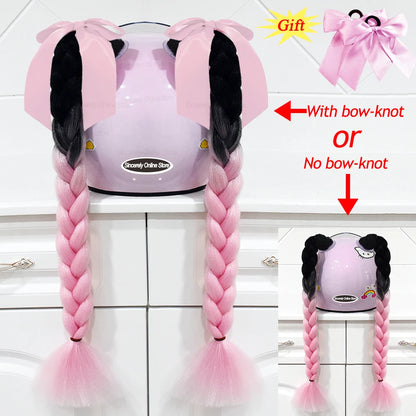 Motorcycle Helmet Braids - 2 Piece Set Women's Ponytail Wig with Suction Cup for Motorbike Helmets (164 Colors Available, Dual Pigtail Twist Style)