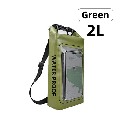 PVC Waterproof Dry Bag 2L - Touch Screen Phone Pouch for Swimming Rafting Surfing Boating - Shoulder Bag