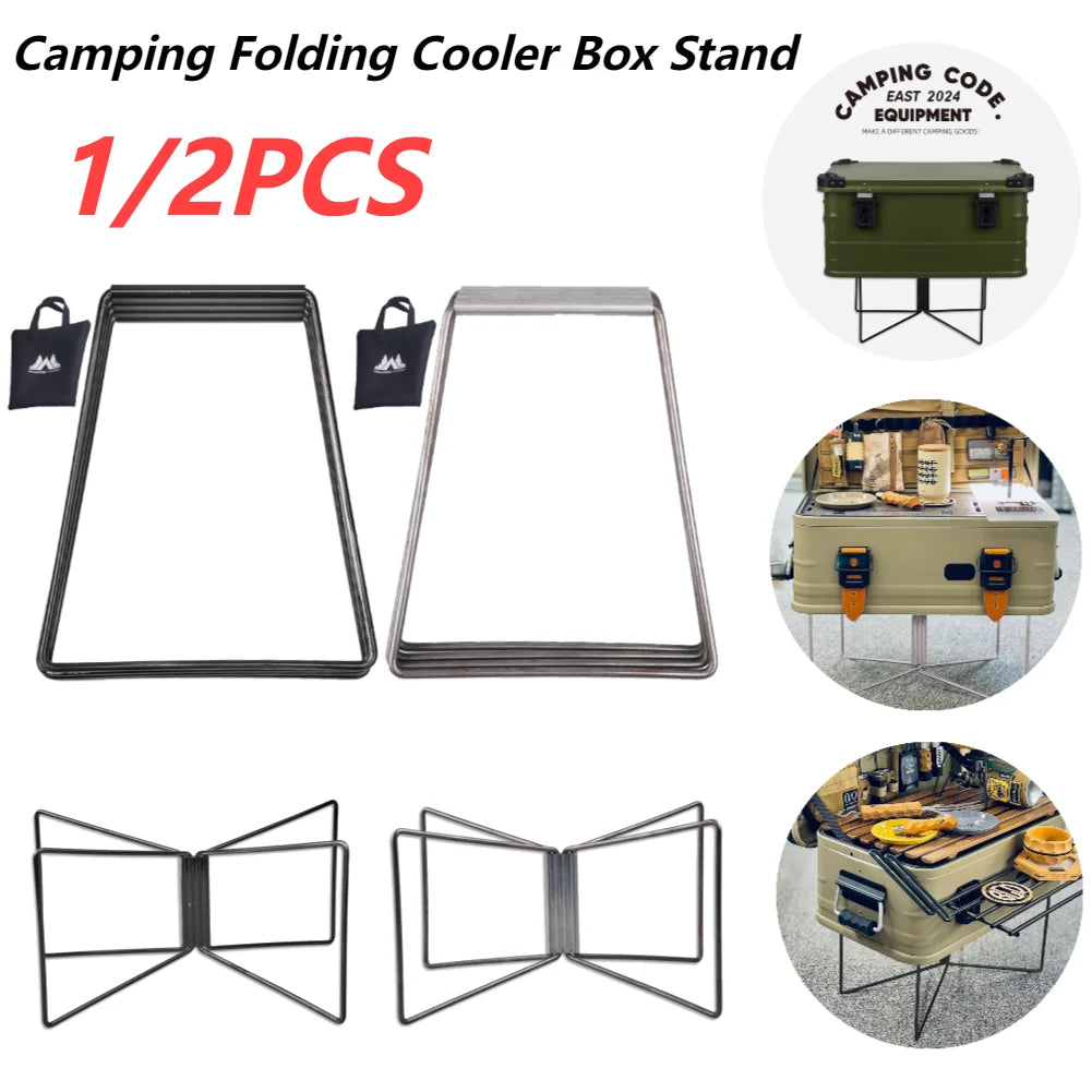 Aluminum Alloy Camping Cooler Stand - Folding Ice Box Holder for Outdoor Adventures (1-2 Pack)
