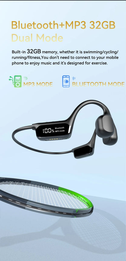 Waterproof Bone Conduction Headphones - Bluetooth 5.4 Wireless Earphones with 32GB MP3 Player for Swimming & Sports (IPX8 Rated)