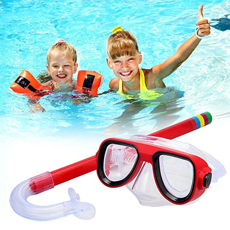 Kids Anti-Fog Diving Mask Set with Breathing Tube - Shockproof Underwater Swimming Goggles with Adjustable Band for Snorkeling