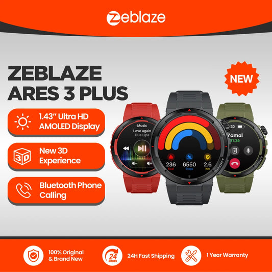 Zeblaze Ares 3 Plus Smartwatch - 1.43" AMOLED Display with Voice Calling & 3D Health Tracking