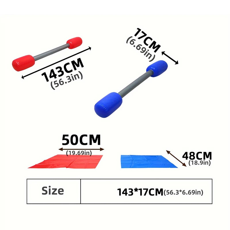 Inflatable Party Game Sticks Set - Red & Blue PVC Air Hammer Yard Game with Mats for Kids Boys Girls