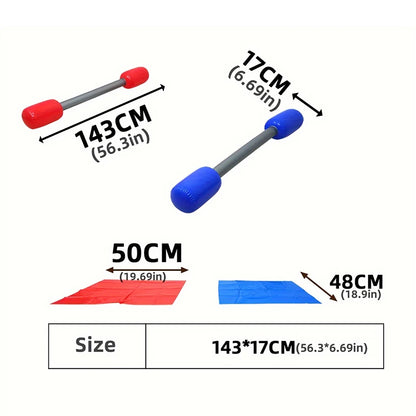 Inflatable Party Game Sticks Set - Red & Blue PVC Air Hammer Yard Game with Mats for Kids Boys Girls