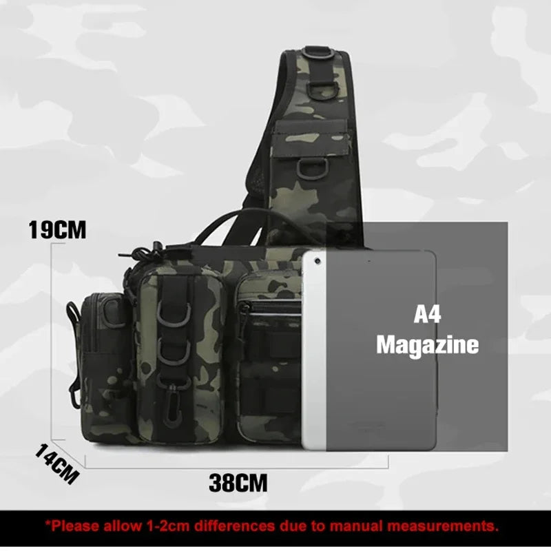 Men's Fishing Backpack with Pole Holder - Equipment Storage Bag with Bait Box, Sling Shoulder Strap