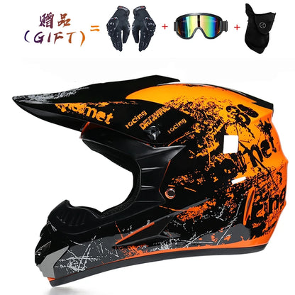 Kids Flip-Up Motorcycle Helmet - Off-Road Motocross ATV Dirt Bike Downhill MTB DH Racing + 3 Free Gifts