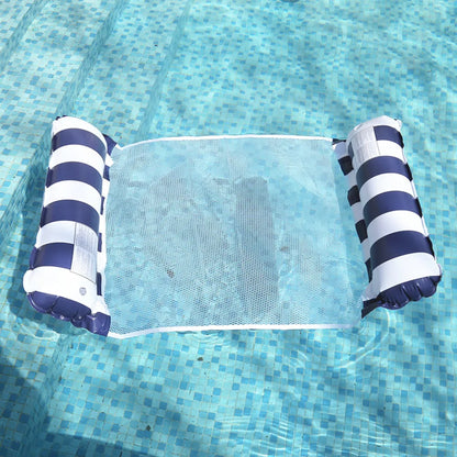 Striped Inflatable Pool Float Chair - Foldable Beach Lounge with Mesh Backrest for Swimming and Leisure