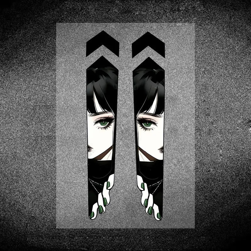Anime Girl Peeking Decals - Waterproof Vinyl Stickers for Motorcycle Front Fork Suspension (1 Pair) - JDM Motorbike Decoration