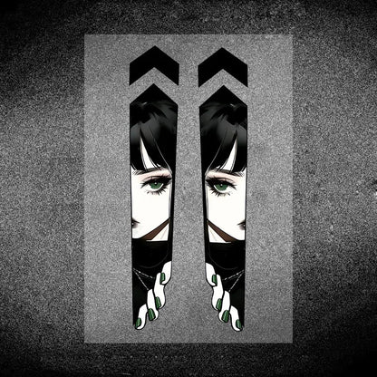 Anime Girl Peeking Decals - Waterproof Vinyl Stickers for Motorcycle Front Fork Suspension (1 Pair) - JDM Motorbike Decoration