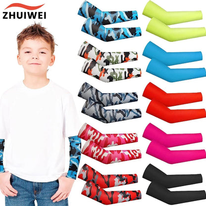 Kids UV Protection Arm Sleeves - Ice Silk Cooling Compression Sleeves for Boys & Girls Outdoor Sports (1 Pair)