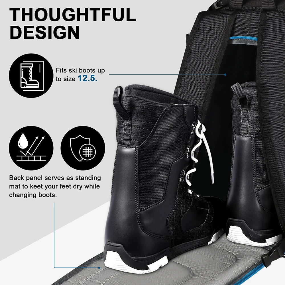 50L Waterproof Ski Boot Bag Backpack - Large Capacity with Dry Wet Separation for Snowboard Boots, Helmet, Goggles & Skis