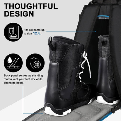 50L Waterproof Ski Boot Bag Backpack - Large Capacity with Dry Wet Separation for Snowboard Boots, Helmet, Goggles & Skis