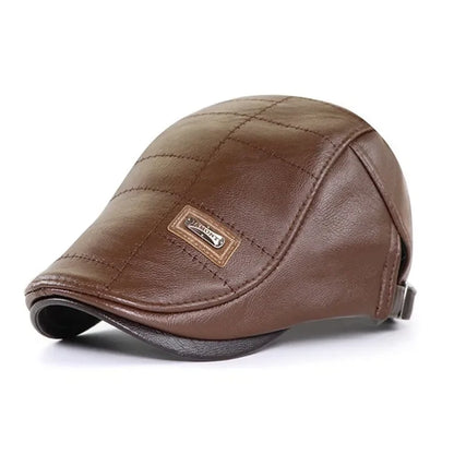 Premium Faux Leather Newsboy Cap - Adjustable Retro Flat Cap for Men