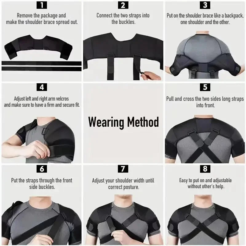 Adjustable Cross Compression Shoulder Brace - Double Bandage Support Strap for Rotator Cuff, Posture Correction & Joint Pain Relief
