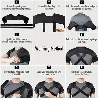 Adjustable Cross Compression Shoulder Brace - Double Bandage Support Strap for Rotator Cuff, Posture Correction & Joint Pain Relief