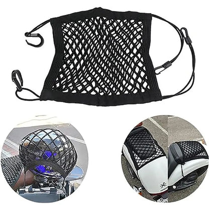 High-Elastic Double Layer Motorcycle Cargo Net - 10"x11" Bungee Net with Hooks for Helmet & Luggage Storage