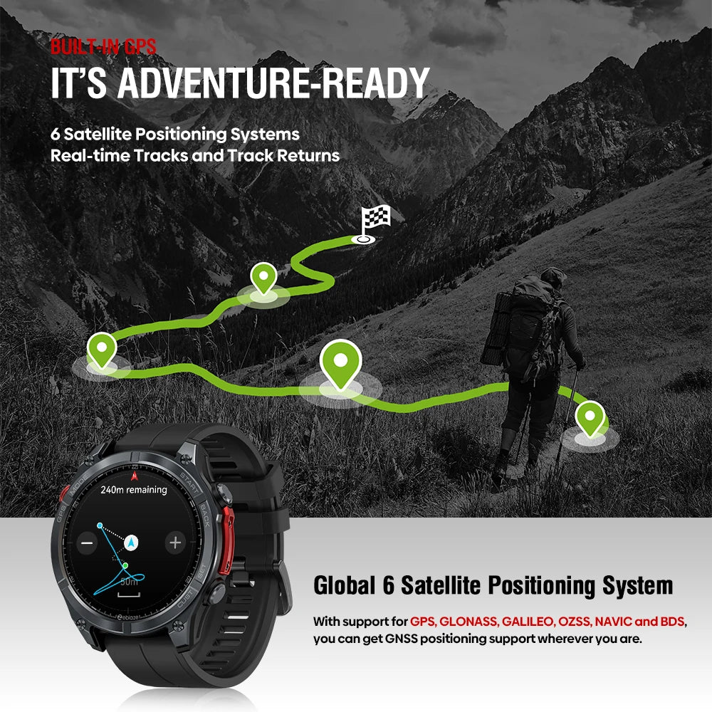 Zeblaze Stratos 4 GPS Smartwatch - 1.43'' AMOLED Screen with Compass, Barometric Altimeter, Flashlight & Voice Calling