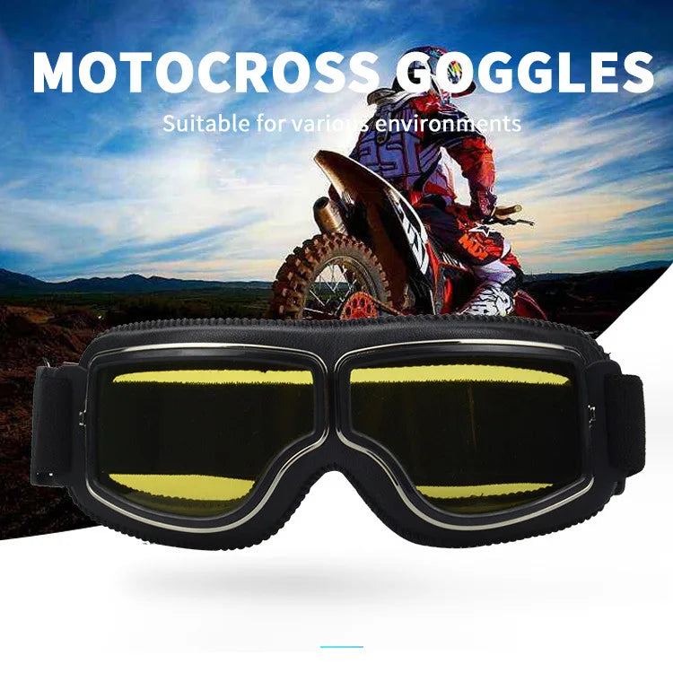 Retro Motorcycle Goggles - Windproof Folding Helmet Sunglasses with Leather Trim