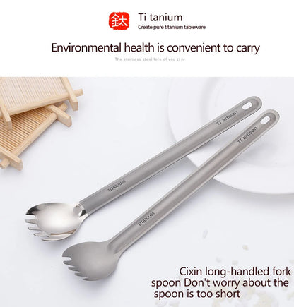 Ultralight Titanium Long Handle Spork - Portable Outdoor Camping Cutlery & Tableware by Tiartisan