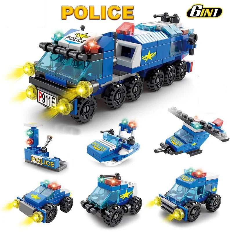 6-in-1 Mini Building Blocks Set - DIY Police, Fire Truck, Castle & More Educational Construction Toy (Ages 6+)