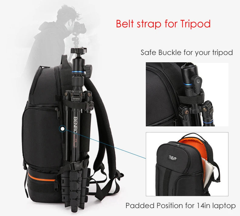 Large Capacity Camera Backpack - Waterproof Oxford DSLR Bag with 15.6" Laptop Compartment