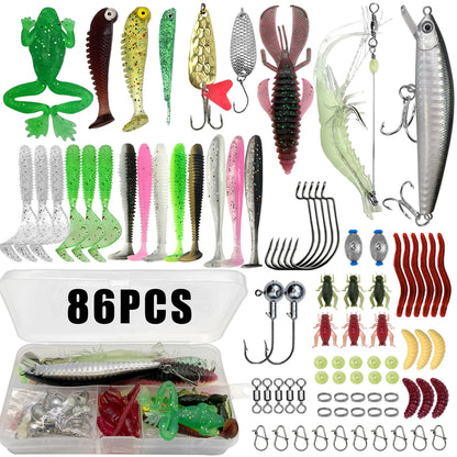Professional Fishing Lure Kit - 86/88/136/149/366 Pieces Multi-Species Tackle Set for Trout, Pike & Bass with Layered Pro Gear Tackle Box