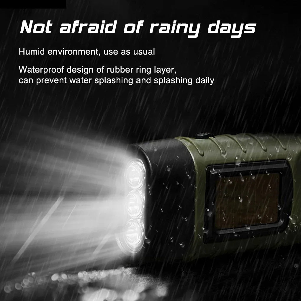 Solar Hand Crank LED Flashlight - Portable Emergency Lantern with Dynamo Power for Outdoor Camping, Hiking & Long-Range Illumination