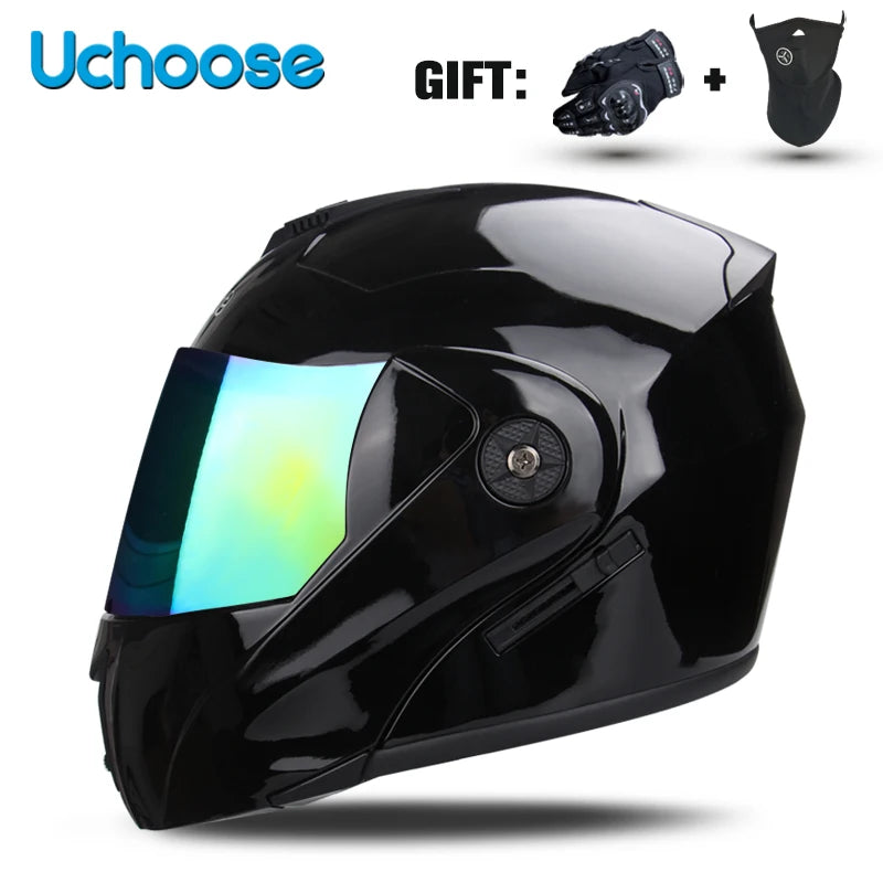 DOT Certified Modular Flip-Up Motorcycle Helmet - Dual Visor Cross-Country Safety Helmet - Unisex
