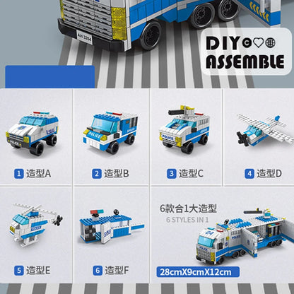 6-in-1 Emergency Vehicle Building Blocks Set - Police, Fire Truck & Construction Models (Compatible Building Bricks)
