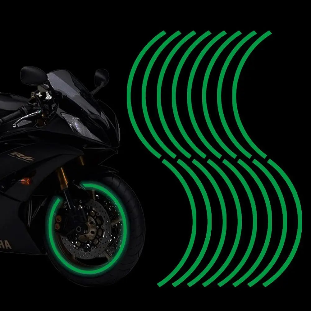 Reflective Wheel Rim Stripe Decals - 16-Piece Set for 17-19" Motorcycle, Car & Bicycle Wheels - Night Safety Stickers