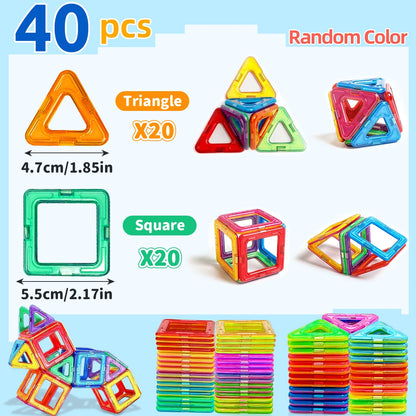 Magnetic Building Blocks Set - Medium Size 60-Piece STEM Construction Toy, Educational DIY Magnet Tiles for Learning & Creative Play