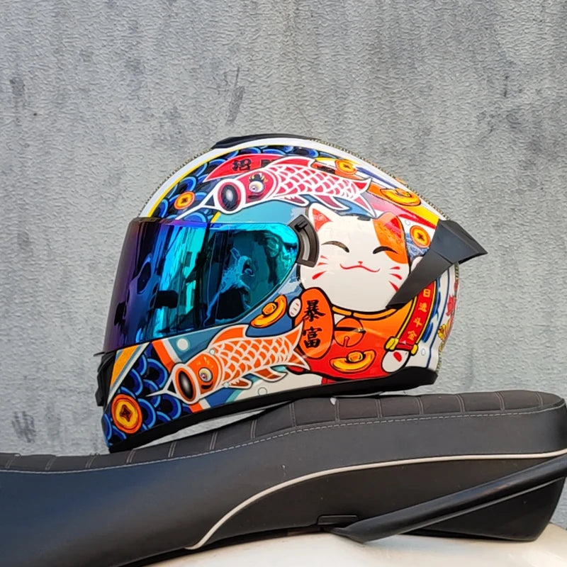 Full Face Racing Motorcycle Helmet - Winter Warm Double Visor Motorbike Sports Helmet LVS-701