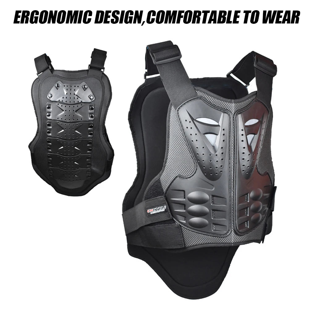Motorcycle Body Armor Vest - PE Shell Chest & Back Protector with Reflective Tape for Motocross, Skiing & Skating