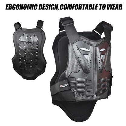 Motorcycle Body Armor Vest - PE Shell Chest & Back Protector with Reflective Tape for Motocross, Skiing & Skating