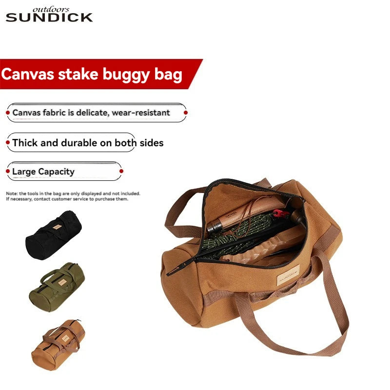 Camping Tent Peg Storage Bag - Canvas Organizer with Handle for Stakes, Ropes & Hammer