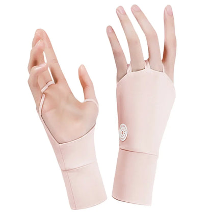 Women's Half-Finger Golf Gloves - UV Protection Ice Silk with Breathable Hollow Palm Design for Outdoor Sports