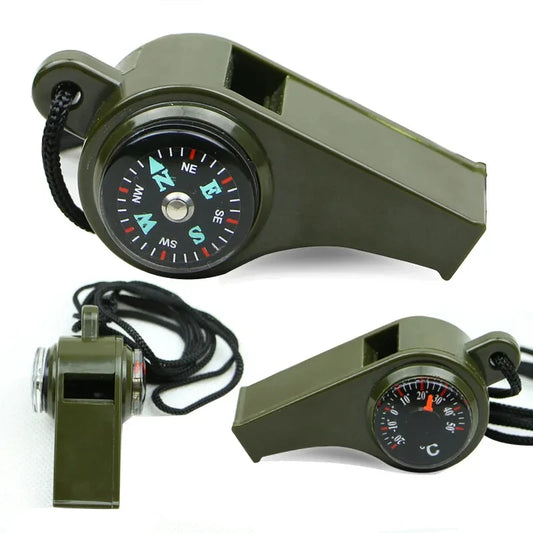 Multi-Function Emergency Whistle - 3-in-1 Survival Tool with Compass & Thermometer for Outdoor Activities