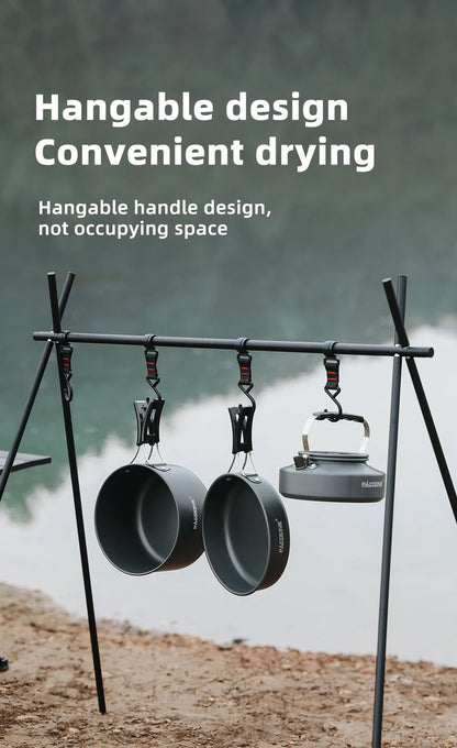 PACOONE Portable Camping Cookware Set - Complete Outdoor Cooking Kit with Pot, Kettle, Pan & Tableware for Hiking and Picnic