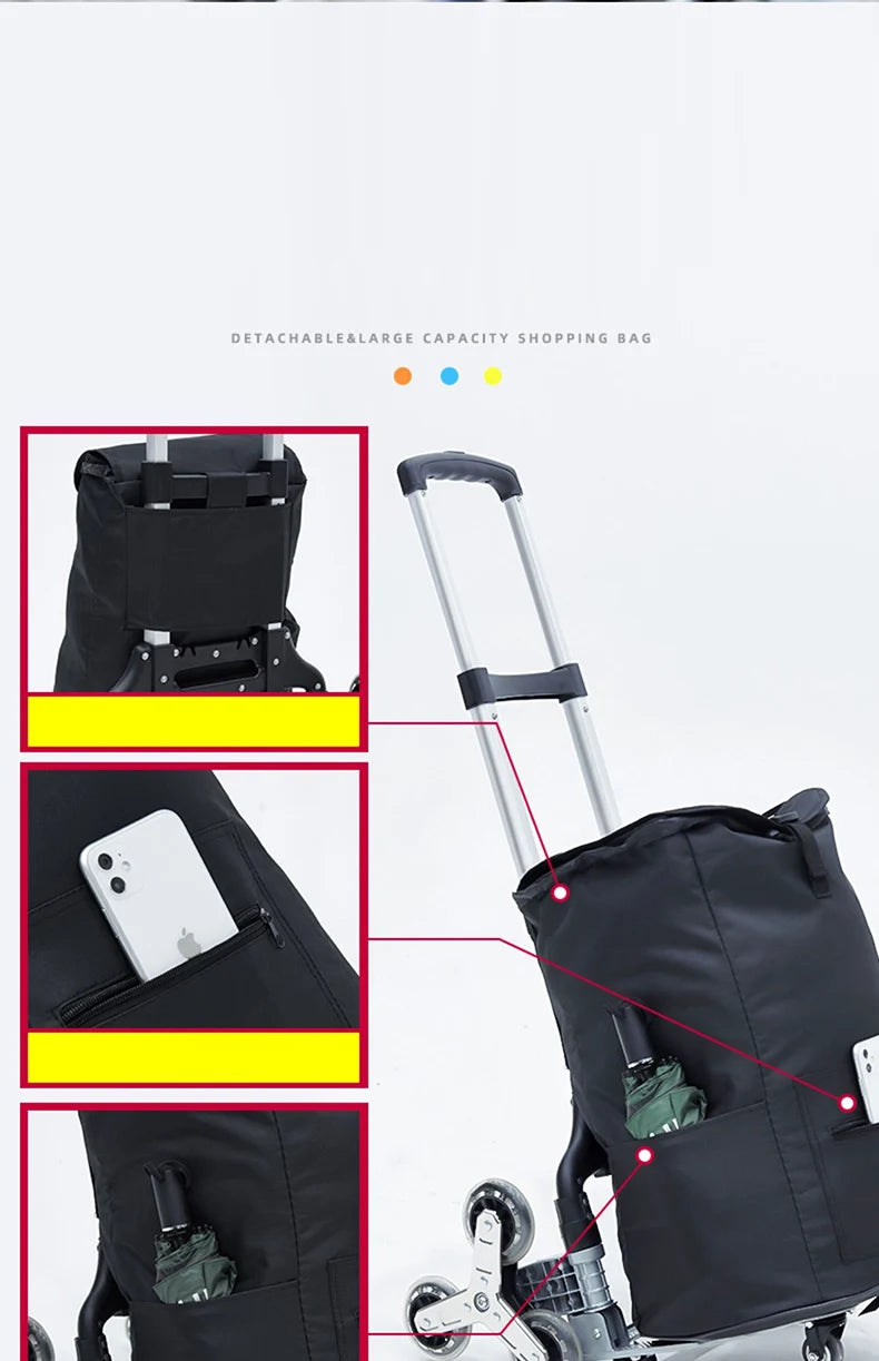 GIANXI Aluminum Alloy Folding Shopping Cart - Lightweight Stair Climbing Grocery Trolley