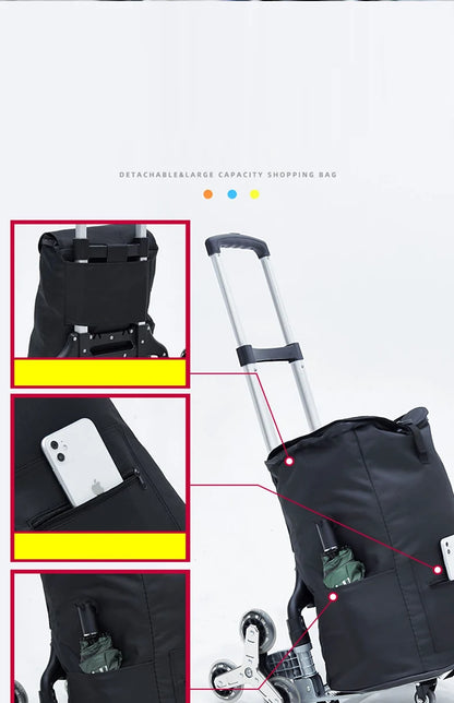 GIANXI Aluminum Alloy Folding Shopping Cart - Lightweight Stair Climbing Grocery Trolley