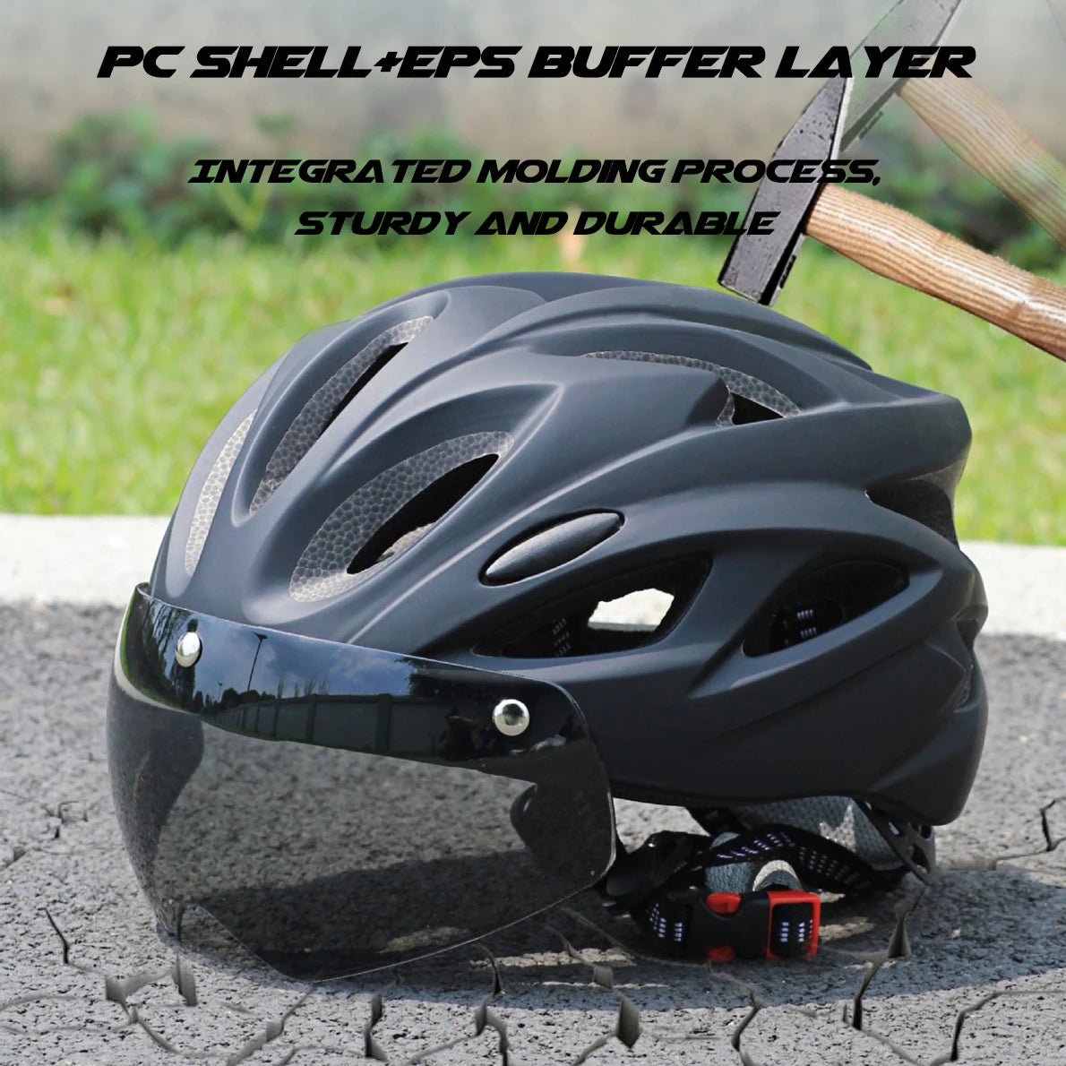 PJT Ultra-Light Cycling Helmet with Magnetic Goggles - PC Shell & EPS Foam Construction, MTB Bike Helmet