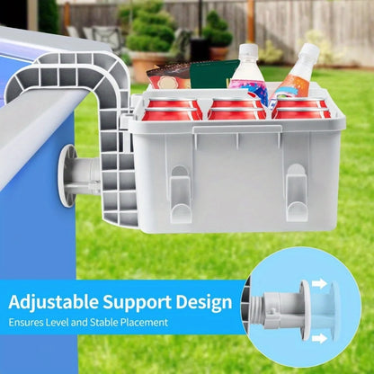 Premium Pool Storage Basket with Cup Holder - Heavy-Duty Plastic Organizer for Above Ground Pools & Outdoor Swimming