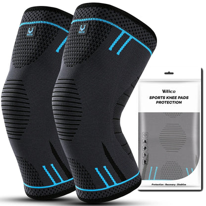 Compression Knee Support Sleeve - Elastic Breathable Knee Brace with Cushioning for Basketball, Volleyball, Running & Gym
