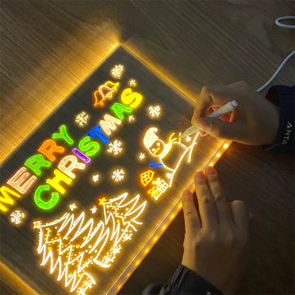 LED Acrylic Drawing Board - Rewritable Children's Message Lamp with 7 Colorful Pens