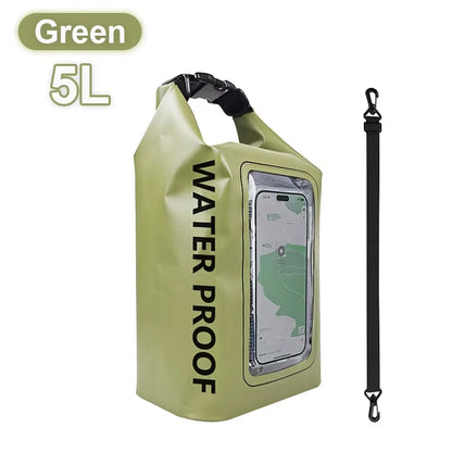 PVC Waterproof Dry Bag 2L - Touch Screen Phone Pouch for Swimming Rafting Surfing Boating - Shoulder Bag